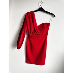 TFNC Women one shoulder Bodycon Mini Dress Red Size L Made in France NWT $105